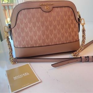 Michael Michael Kors Small Pink Blush Dome Crossbody Bag with Gold Hardware